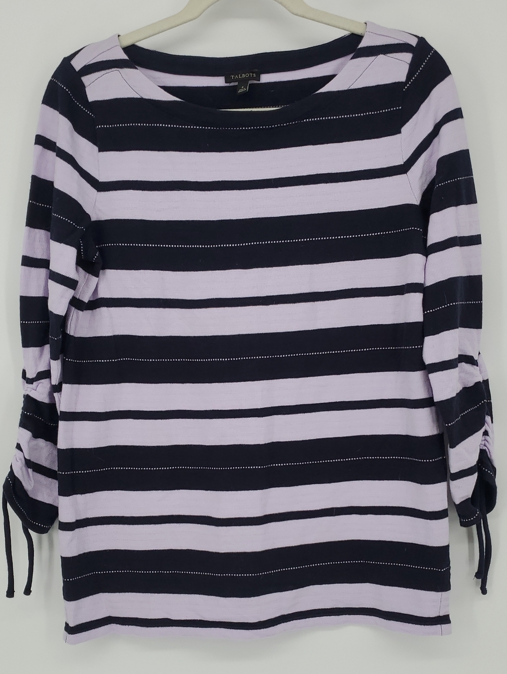 Talbots Navy and Lavender Striped 3/4 Sleeve Cotton Top Womens Size Small